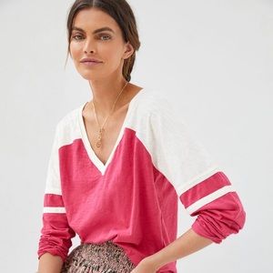 [SOLD] NWT Pilcro/Anthropologie V-neck Graphic Tee Shirt (Raspberry, Small)